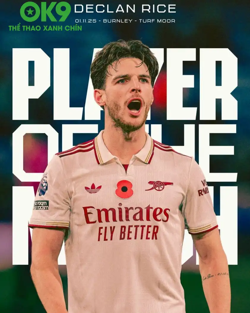 Declan Rice là Cầu thủ xuất sắc nhất trận (Ảnh: Arsenal). Declan Rice là Cầu thủ xuất sắc nhất trận (Ảnh: Arsenal).